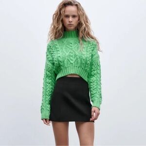 Zara green chunky turtleneck cropped sweater